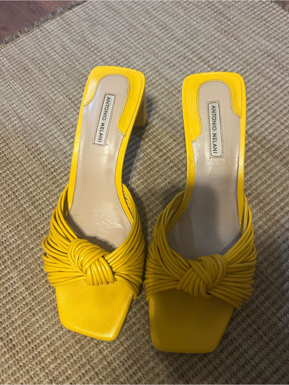 ANTONIO MELANI Bright Yellow Knotted Slide Heels